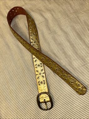 Fossil Perforated Women's Embossed Floral Leather Belt Western Metallic Gold S